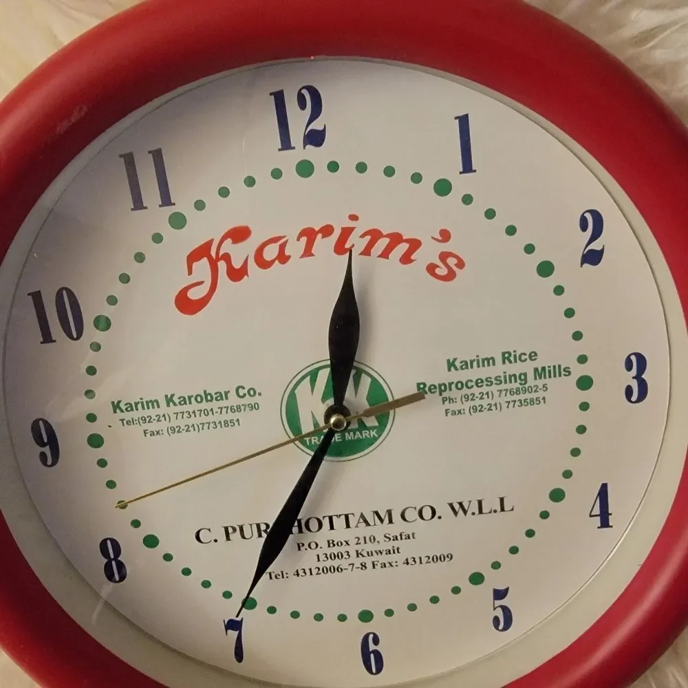 🆕️⏰️Vintage Clock Karim's Rice Reprocessing Mills & C Purhottam Co WLL Kuwait